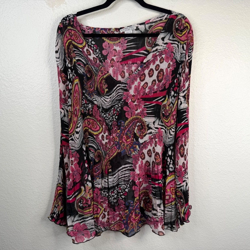 Alberto Makali Women's Top Multicolor Sz 1X Y2K Semi Sheer Crinkle Artsy